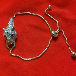 925 Rhinestone panther adjustable bracelet